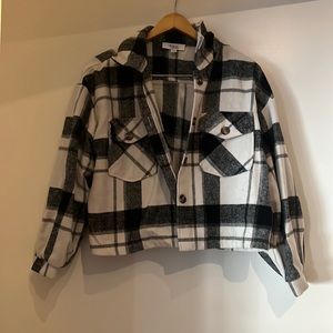 White and black plaid crop jacket